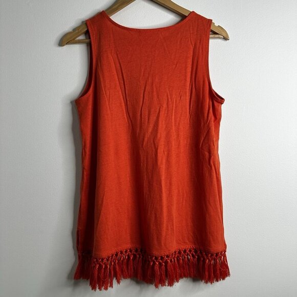 J Jill Zinnia Orange Linen Blend Tassel Fringe V-Neck Tank Top Sz S Boho Western - Picture 8 of 10